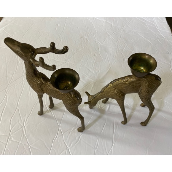Source Unknown Other - Vintage Brass Reindeer Deer Candle Stick Holders, Buck & Doe set